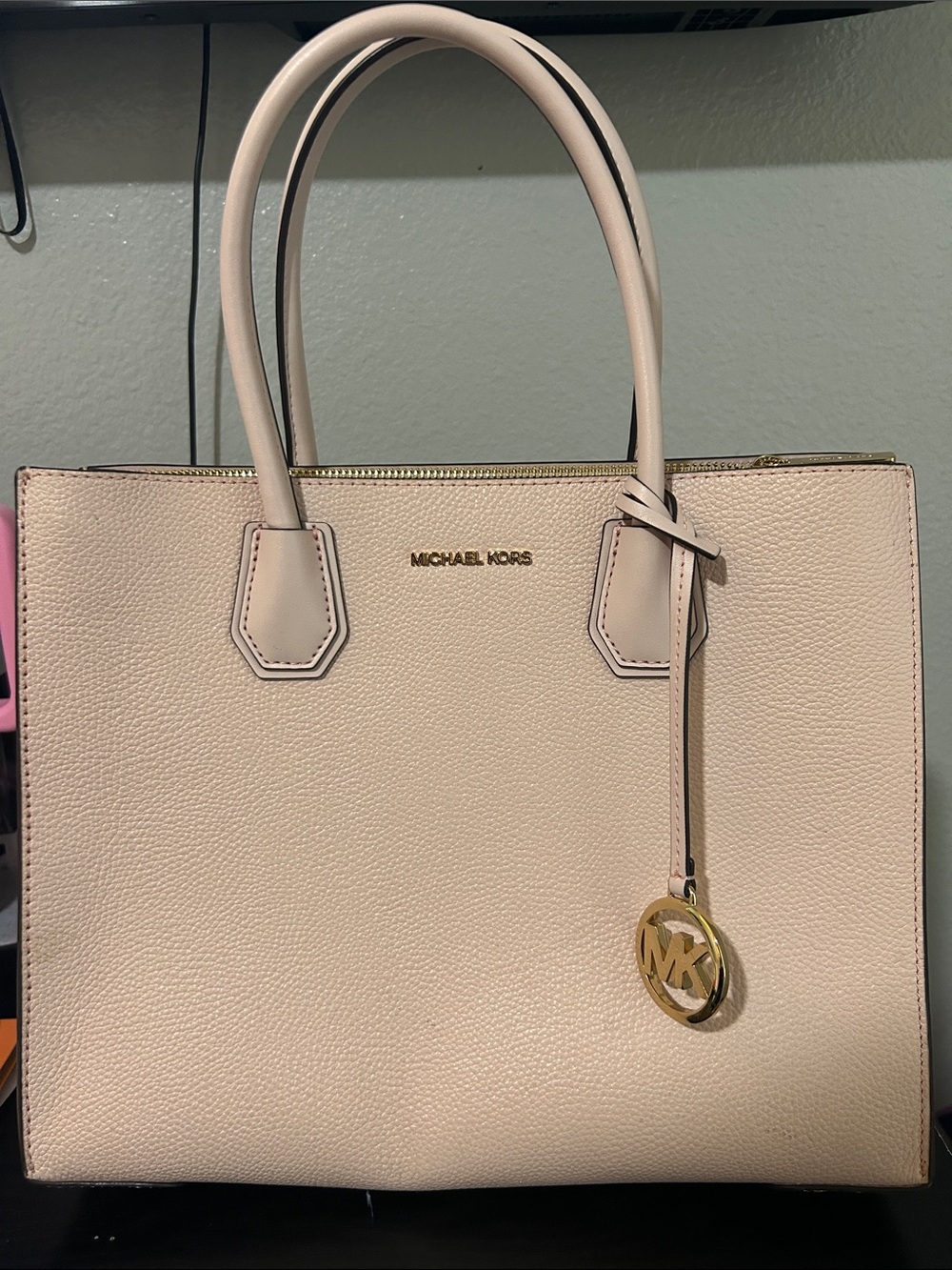 Michael Kors Pale Pink Pebbled Leather Tote with Gold Accent